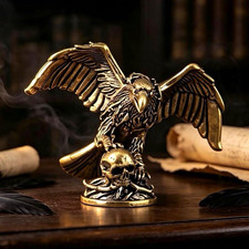 Gold-Tone Metal Eagle Figurine on Skull Base Gothic 3D Effect 1.58in picture