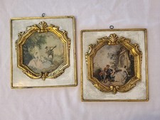 Antique Victorian Lady & Gentleman Hollywood Regency Style Ornate Framing 10x10 picture