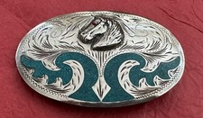 VTG Antique México JFGM 925 Sterling Silver Ruby Red Gem Eye Horse Belt Buckle picture