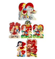 Lot of 5 Vintage Valentine's Day Cards Mechanical Die-Cu 1950s Ephemera RETRO picture