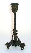 ANTIQUE NAPOLEAN III SOLID BRONZE CANDLESTICK HELD BY 3 LION BASE CIRCA 1860's picture