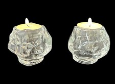 VTG Chunky Glass Snowball Shape Votive Candle Holders Made In Taiwan Set Of Two picture