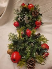 Vtg Set Plastic Christmas Pine Holly Berries & Pinecones Nuts Candle Ring  picture