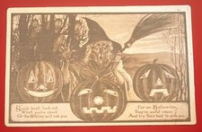 Rare Antique Gibson Halloween Postcard Witch JOL Sepia Poem Posted 1912 picture