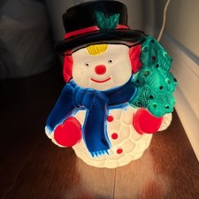 Vintage NOMA Blow Mold Lighted SNOWMAN Plastic Tabletop Light Christmas Holiday picture