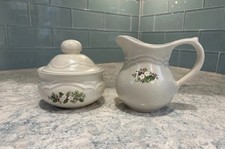 vintage Pfaltzgraff “Christmas Heirloom” creamer pitcher and covered sugar bowl picture