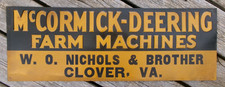NOS ANTIQUE McCORMICK DEERING FARM MACHINES CLOVER VIRGINIA TIN SIGN ORIGINAL picture