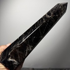 2.58LB Natural Black Crystal Obelisk wand point Energy Reiki Healing L64 picture