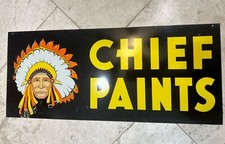 Vintage 1960’s Chief Paint Paint Tin Sign Original Double Sided Indian 28x12 picture