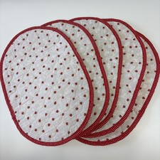 VTG Quilted Strawberry Placemats Set of 5 Red Polka Dot 1990s Kitchen Decor  picture