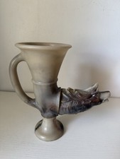 RARE Ancient Style Head Libation Vessel Drinking Cup Horns picture