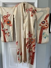 Antique  Japanese  Silk Kimono Robe Floral Asian Textile picture