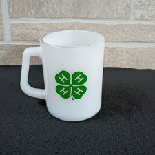 Vintage 4-H Milk Glass Mug Reach One Teach One Clover Fraternal Organization 60s picture