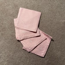 Vintage Hemstitched Pastel Pink Likely Linen Handmade Cloth Napkins Set of 4 picture
