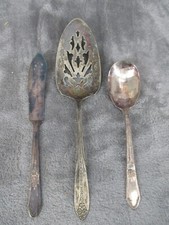 Reed & Barton Serving Spoon Spreader Knife & National Silver Cake Pie Server VTG picture