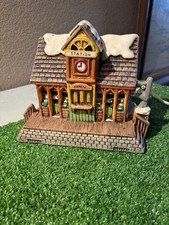 Vtg 1987 Lefton Colonial Christmas Village Old Time Train Station W/ Light picture