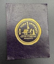 c1910 L20 New York University NYU College Seal Tobacco Leather Purple Gold picture