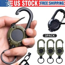 3Pcs Heavy Duty Retractable Keychain Carabiner Badge Holder Steel Wire Cord Reel picture