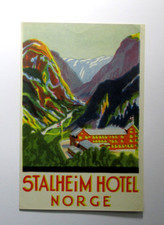 Vintage Stalheim Hotel Norge Luggage Label Original Norway Travel Sticker Art picture