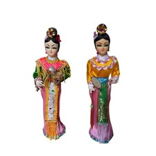 Vintage Chinese Opera Silk Dolls Traditional Costumes Figures Set of 2 picture