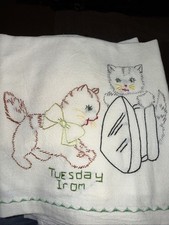 Vintage Set Of 6 30”x30” Hand Embroidered Flour Sack Tea Towels picture