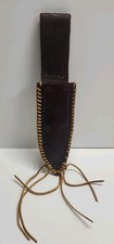 Vintage Handcrafted Tooled Leather Knife Sheath Stamped Star Whipstitch Lacing picture