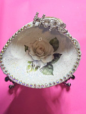 Decorative Seashell Trinket Dish w/ Floral Rose & Rhinestone Accents picture