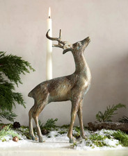 Anthropologie Metal Stag Deer Candlestick Holder Vintage Style Patina 13