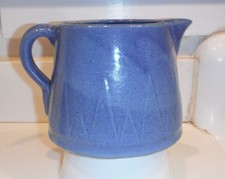 ANTIQUE/VINTAGE 5.5” BLUE SAWTOOTH RUCKELS WHITE HALL PITCHER STONEWARE EXCEL picture