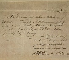 1844 Farmers Bank of Virginia Stock Certificate – William Pollock Slaveholder VA picture