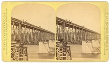 MINNESOTA STEREOVIEW - Railroad Bridge over Mississippi - FJ Haynes 1880s picture
