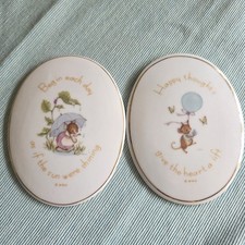 VTG 1970s Tiny Talk Mini Porcelain Plaque Pair (1 Original Sticker) Mouse JAPAN picture