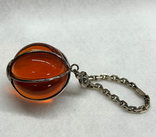 Rare Vintage Daum France Orange Crystal Key Ring with Silver-Tone Chain  picture