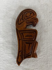 : Vintage Kwakiutl First Nations Hand Carved Wood Eagle Plaque G. Clair Sign 6ā picture