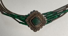 Vintage Unmarked Navajo 5 Strand 925 Liquid Silver Malachite Necklace 24” 13.3g picture
