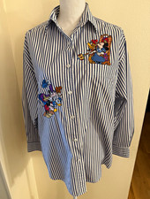 Vintage Cotton Disney Striped Button-Front Shirt, Hong Kong Embroidered Large picture