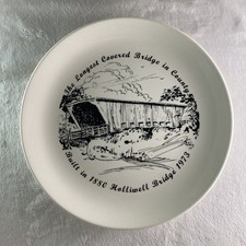 Vintage Souvenir Plate HOLLIWELL BRIDGE Longest Covered Bridge in Country Iowa picture