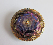 XL Outstanding Czech Vintage Style Glass Buttons Navy and Gold Accents picture