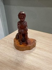 Vintage Hand Carved Wooden Woman Figurine Folk Art Painted Wood Statue picture