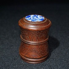 Rosewood Inlaid Porcelain Thumb Ring Box 7.5x5.5cm Portable Retro picture