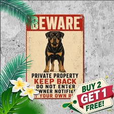 Rottweiler Guard Dog Plaque Private Property Pet Iron Metal Tin Sign 8x12 picture
