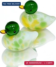 Set of 2 Hand-Blown Art Glass Mallard Duck Statues Mini Wild Duck Figurines picture