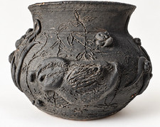 Vintage June Sears Studio Art Pottery Bird Relief Planter Bowl Black 8