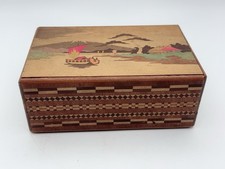 Vintage Japanese Hakone Yosegi Wooden Inlay Secret Puzzle Jewelry Box picture