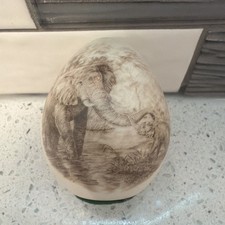Vintage South Africa Scrimshaw Egg | Elephants Portrait | Hand Painted 1950s picture