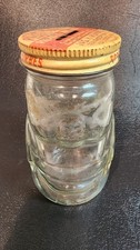 Vintage Jas H Forbes Hazel Atlas Glass Piggy Bank Prepared Mustard Jar Coin Bank picture