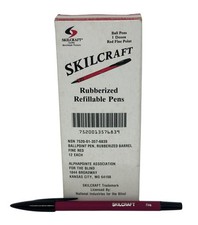 VTG Genuine SKILCRAFT Rubberized Refillable Pens Fine Red Point 12 Pack NIB USA picture
