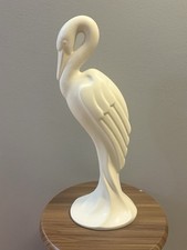 Ivory Ceramic Crane Heron Bird Figurine 17” Tall Coastal Art Deco Style Statue picture