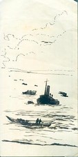 China Drawing USS Estes Taiwan Tsingtao Hong Kong Shanghai  c1947 picture