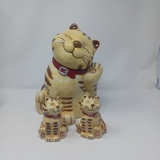 Vintage GKAO Ceramic Cat Cookie Jar & Matching Kitten Salt Pepper Shakers Set picture